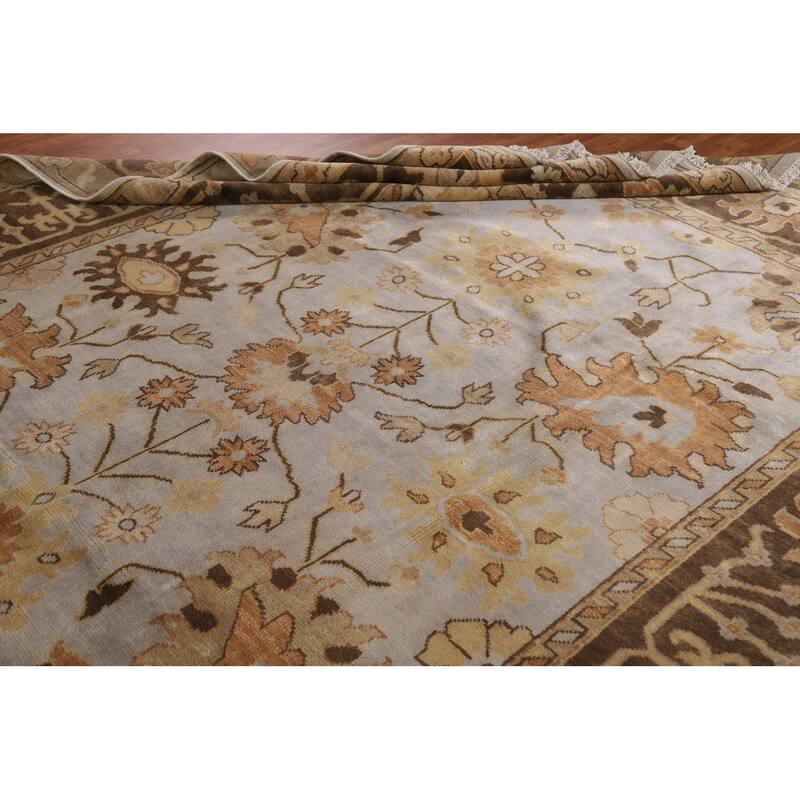 Hand Knotted Oriental 100% Wool Carpet Transitional Geometric Greys & Charcoal Oushak Area Rug - 11' 10'' X 9' 0''