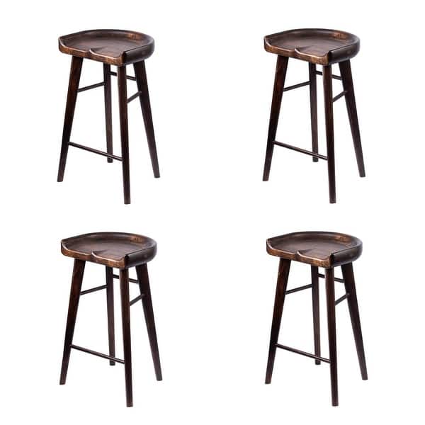 slide 1 of 2, Maple Tractor Stool (Set of 4) - 29"H x 16"W x 16"D - 29"H x 16"W x 16"D Bar height - Dark Maple - Set of 4