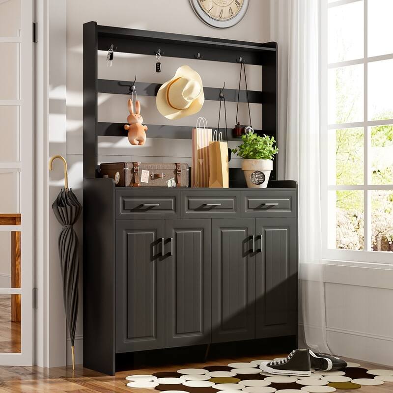 Four-Door Shoe Cabinet with Coat Rack