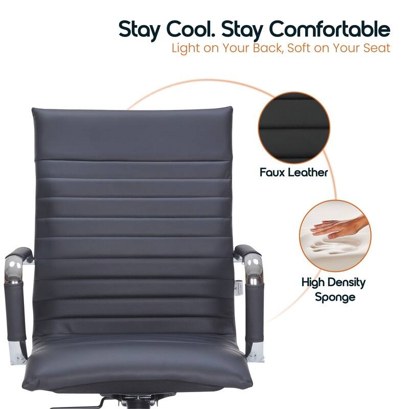 Harris Modern High-Back Leather Executive Office Chair with Steel Frame, Adjustable Height, Tilt Lock, & Swivel for Home/Office