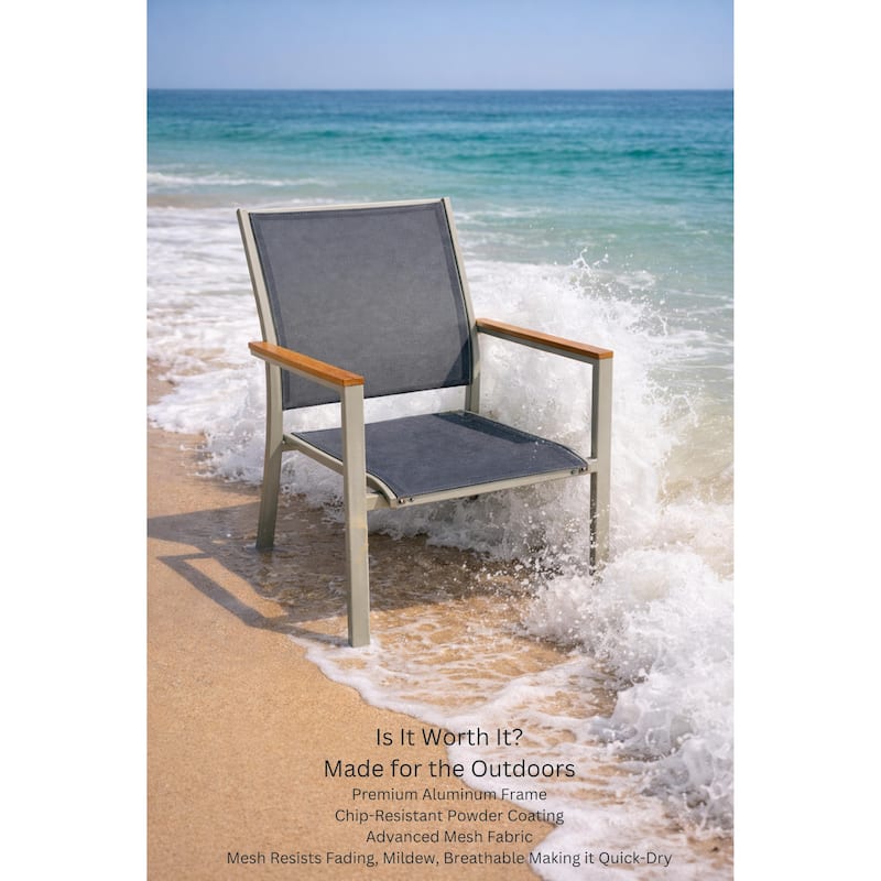 Madeira Grey Seagull 7-Piece Aluminum Outdoor Dining Set with Sling Set in Pewter - N/A