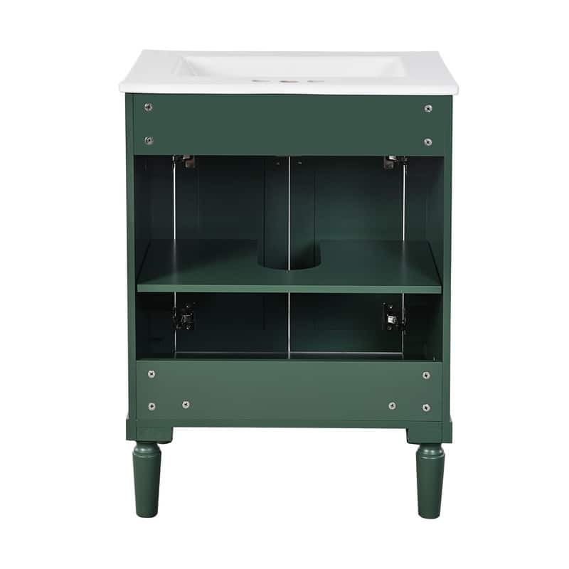 24'' Small Bathroom Vanity with Ceramic Sink, Modern Bathroom Storage Cabinet with Soft-Closing Doors & Interior Shelf