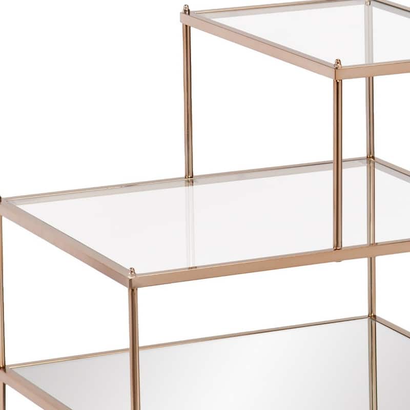Glass and Gold Accent End Table with Tiered Shelves for Living Room - 24” x 20.50” x 23.75”