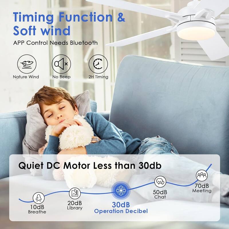 52" Indoor and Outdoor Ceiling Fan with Light Modern Ceiling Fan ,Remote and APP Conrol - 52 Inches