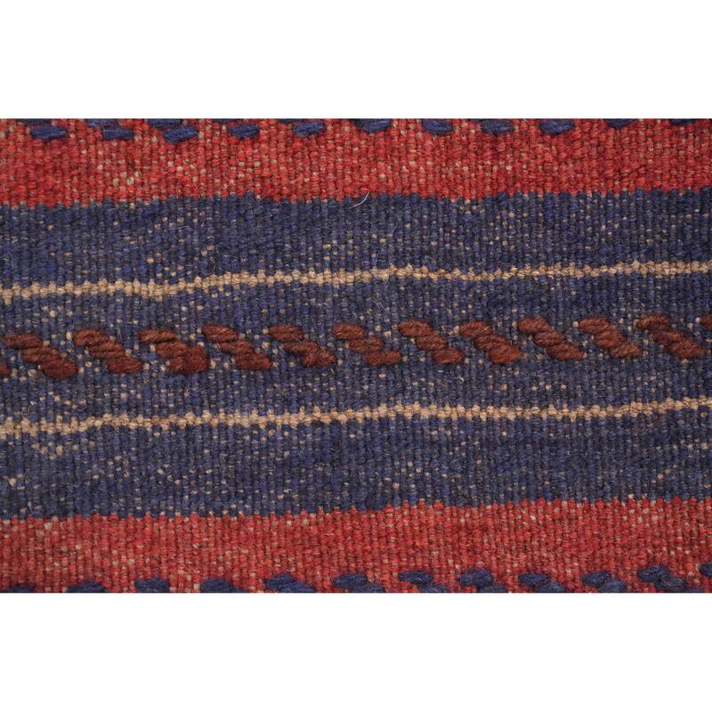 Hand Knotted Oriental 100% Wool Carpet Traditional Tribal Navy Blue & Blues Balouch Runner Rug - 8' 1'' X 2' 0''
