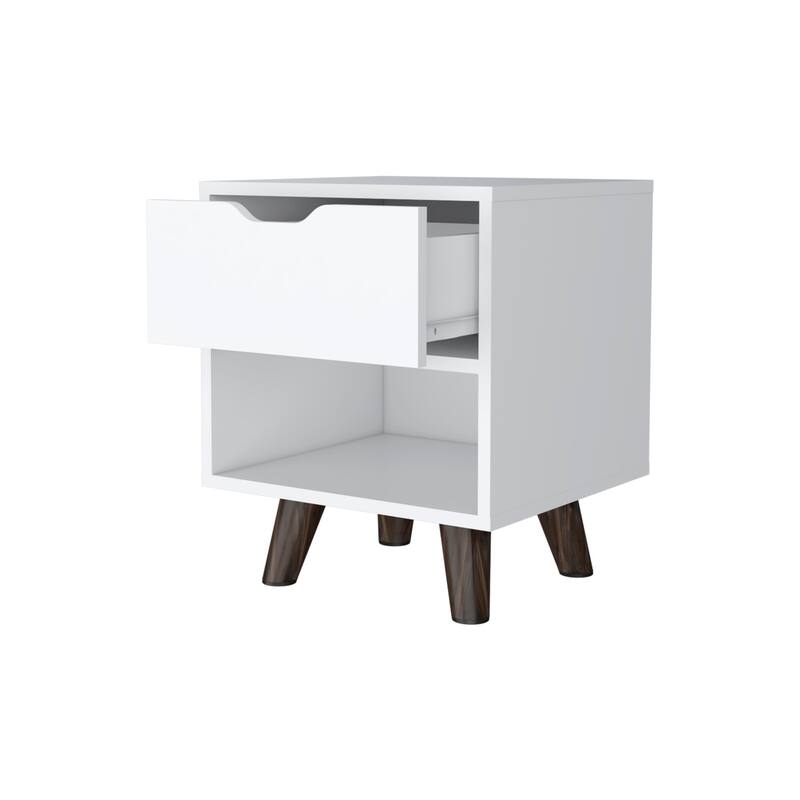 19 Inch Wood Nightstand with Storage Drawer and Open Shelf Bedside Table for Small Spaces