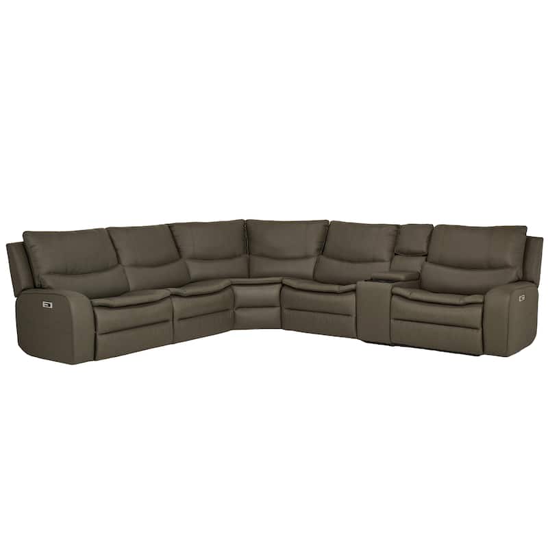 6PCS, 2 Power Recliners, Faux Leather Sectional with Adjustable Headrests, Dodble Width Seat, Wireless Charging and Reading Lamp