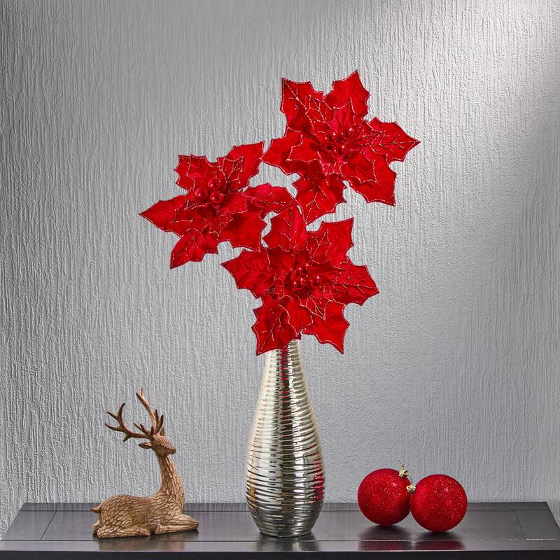 22" Royalty Poinsettia Stem - Red