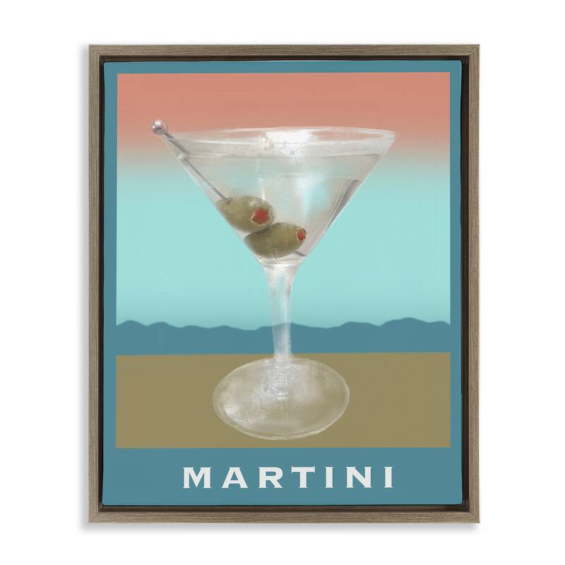 Stupell Martini over Muted Tones Framed Floater Canvas Wall Art Design By Matthew Piotrowicz - 25 x 31 - Brown