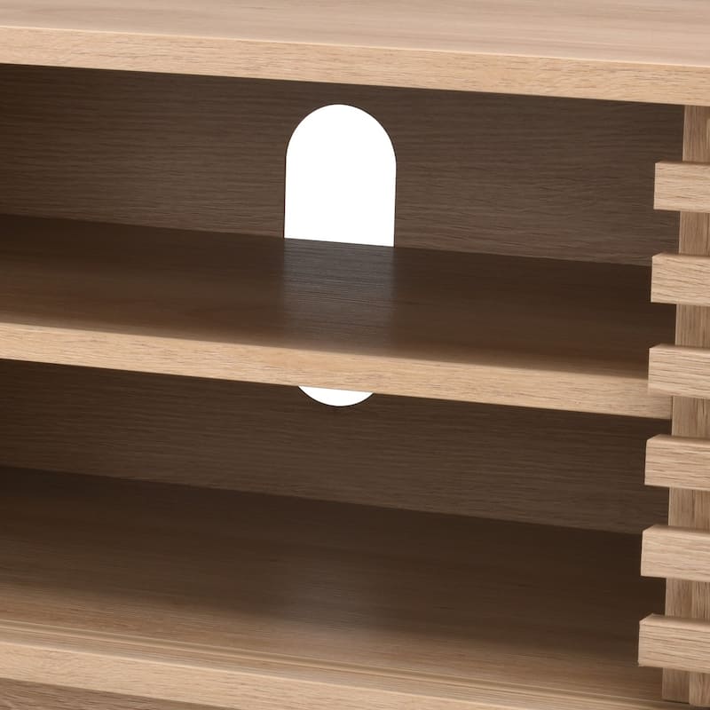 Mid-Century Modern TV Stand for TV Up to 59" with Sliding Slatted Door