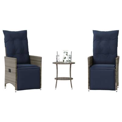 vidaXL 3 Piece Bistro Set with Cushions Gray Poly Rattan - 22.0 x 23.2 x 36.2