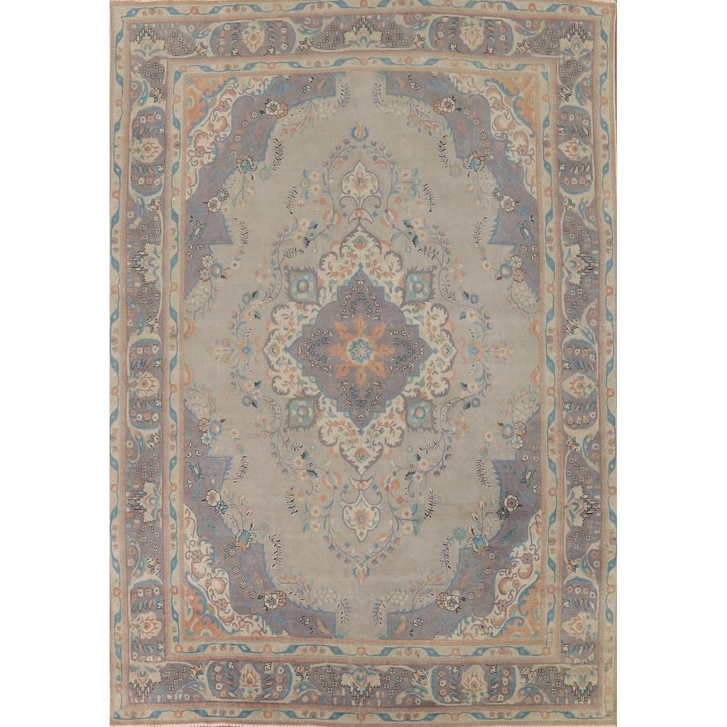 Tabriz Vintage Persian Area Rug Hand-Knotted Wool Carpet - 9'11" x 12'11"