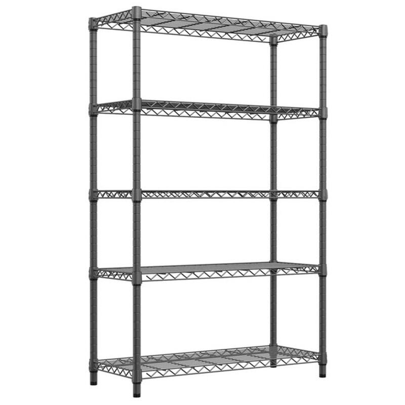 5-Tier Adjustable Metal Storage Rack, Black, 1750/2000 lbs, 71.2"/72.3"H