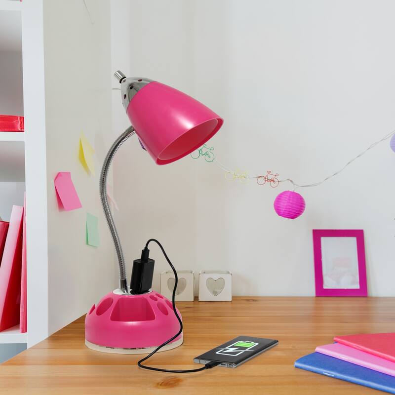 12.75 in. Pink Finish Table Lamp with Pink Shade, Desk Lamp for Writing and Computer Desks