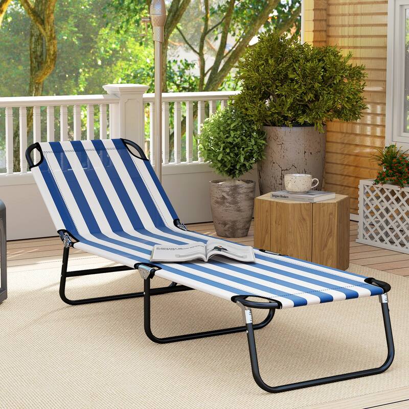 Outsunny Folding Chaise Lounge Pool Chairs, Outdoor Sun Tanning Chairs with 5-Level Reclining Back