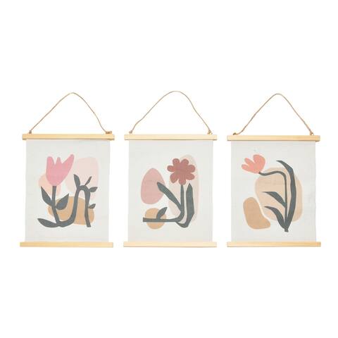 Abstract Floral Canvas Wall Scrolls Set of 3 - Multi-Color
