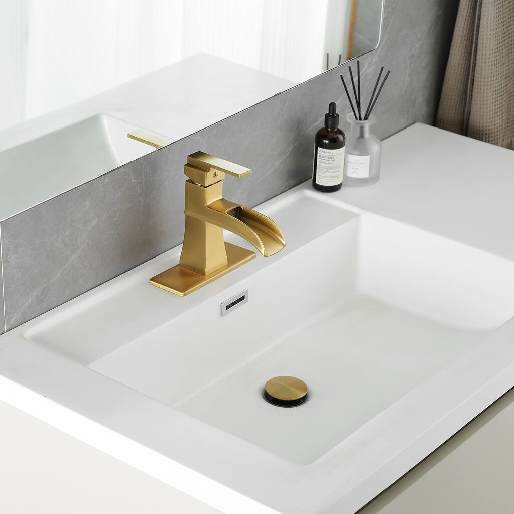Modern Single Handle Waterfall Bathroom Sink Faucet with Pop Up Drain and Supply Line, Corrosion and Rust Resistant