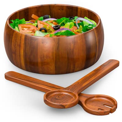 Gibson Home Laroda Acacia Wood Salad Bowl Set - 10.25"D x 4"H