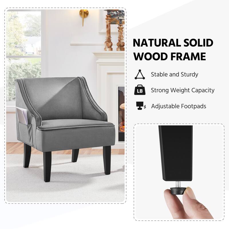 Yaheetech Modern Velvet Fabric Accent Chair with Rubber wood Legs