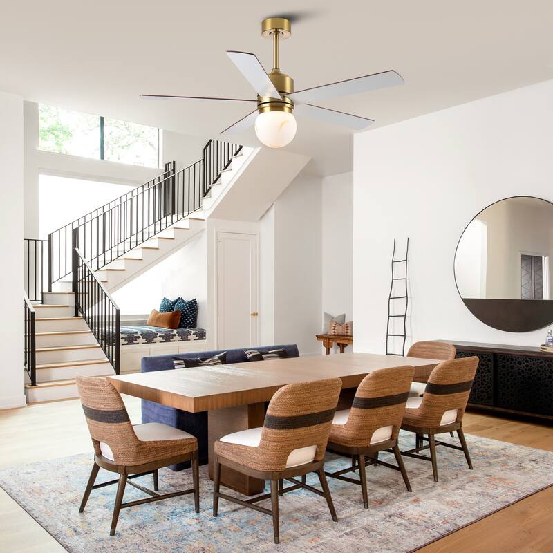 52" Modern Globe Frosted Glass Gold Dimmable Ceiling Fan with Light and Remote