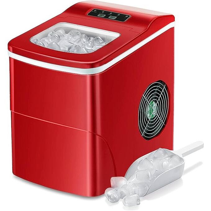 Countertop Ice Maker Machine, Ice Cube Ready in 6-8 Mins with Ice Scoop and Basket - Red