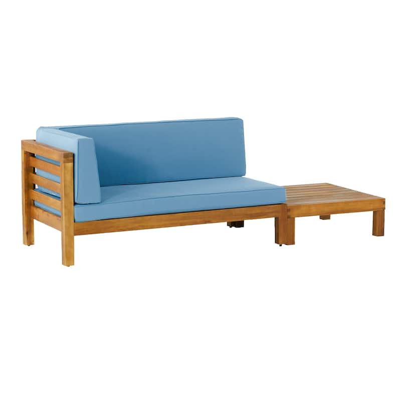 Oana Outdoor Acacia Wood Left Arm Loveseat and Coffee Table Set with Cushion by Christopher Knight Home