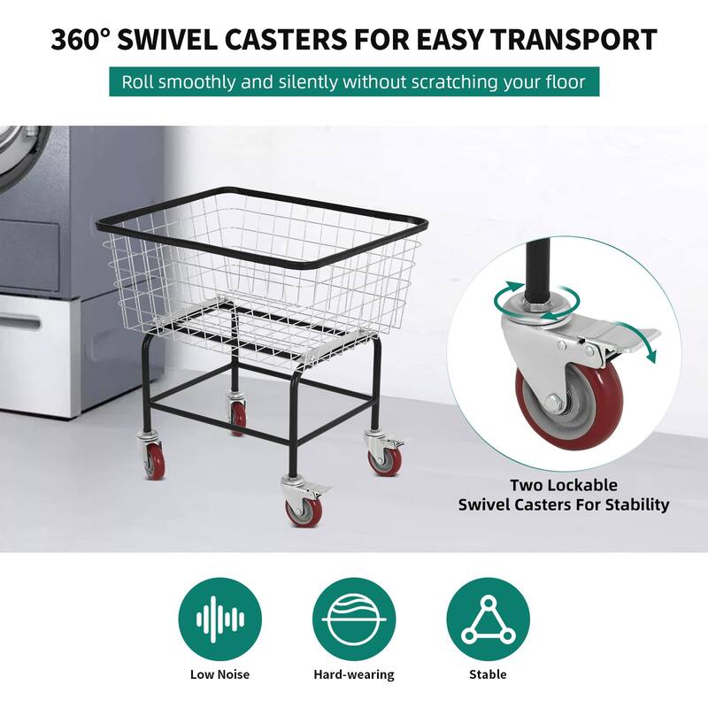 Commercial-Grade 4.5 Bushel Wire Laundry Basket Cart with Wheels