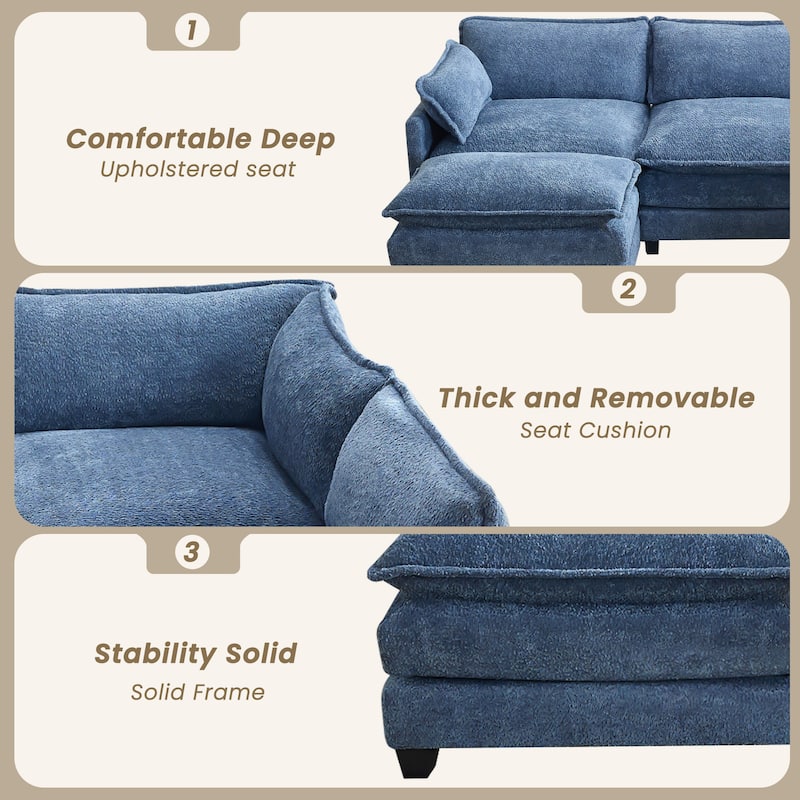 4-Seat Modular L-Shaped Corner Sectional Sofa with Ottoman, Soft Chenille Upholstery and Deep Seating for Living Room