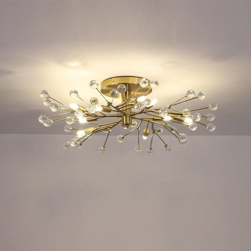 Modern 10-Light Crystal Accented Starburst Flush Mount Chandelier