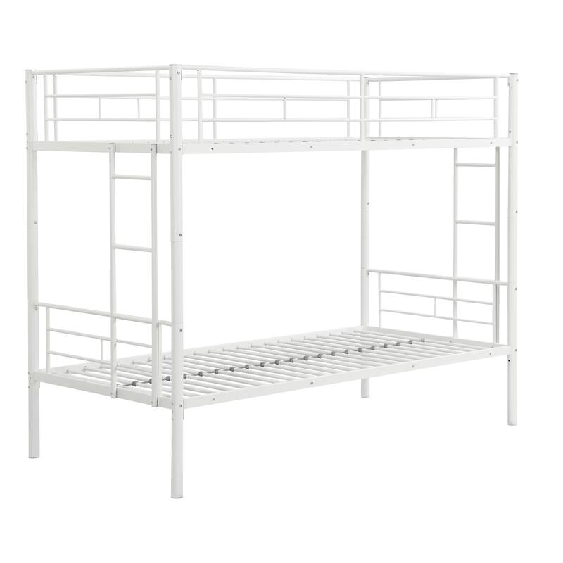 Bunk Bed Twin Over Twin, Heavy Duty Metal Bed w/Ladder and Full-Length Guardrail, Under-Bed Storage Space, No Box Spring Needed
