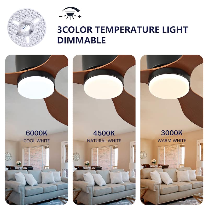52-inch Ceiling Fan with Light, Ultra-Slim Flush-Mount Design, 3 ABS Plastic Blades, Remote Control Included