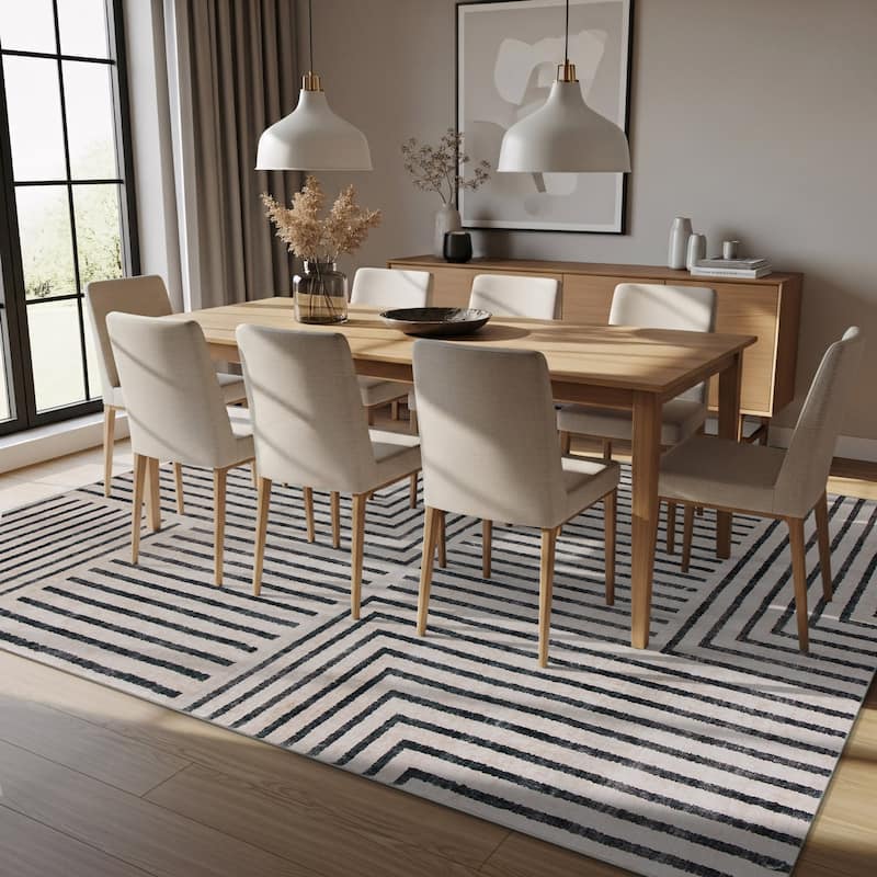 World Rug Gallery Distressed Bohemian Stripes Washable Non-Slip Area Rug