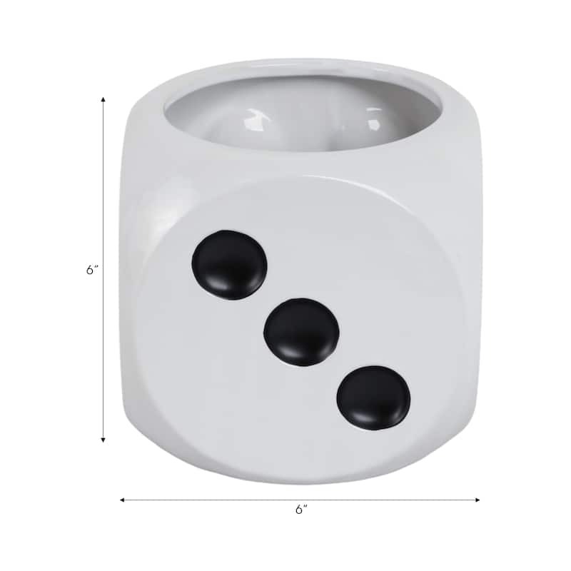 Ceramic Planter Dice-Shaped Design Home and Garden Decor - 6" White - 6" x 6" x 6"