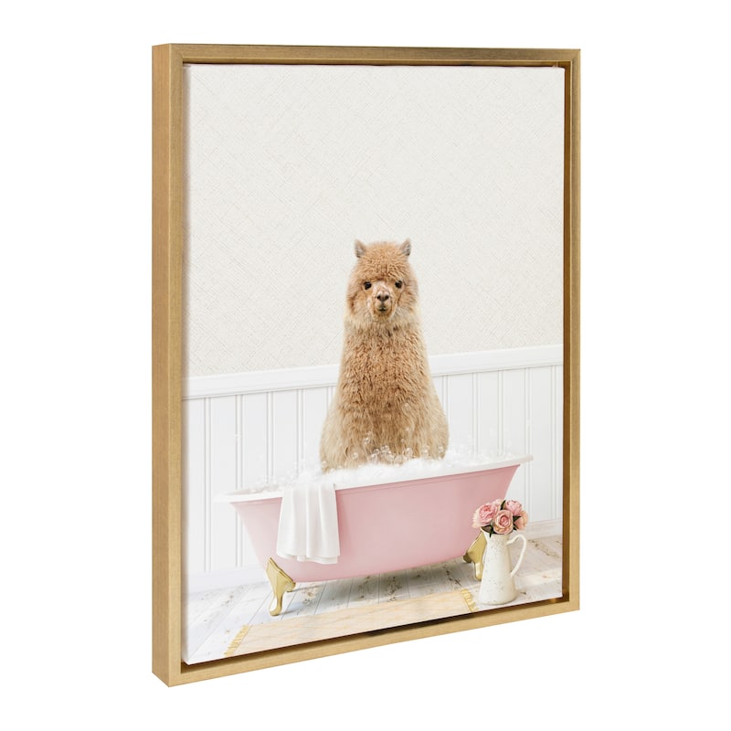 Kate and Laurel Sylvie Animal Rose Bath Framed Canvas by Amy Peterson - Gold