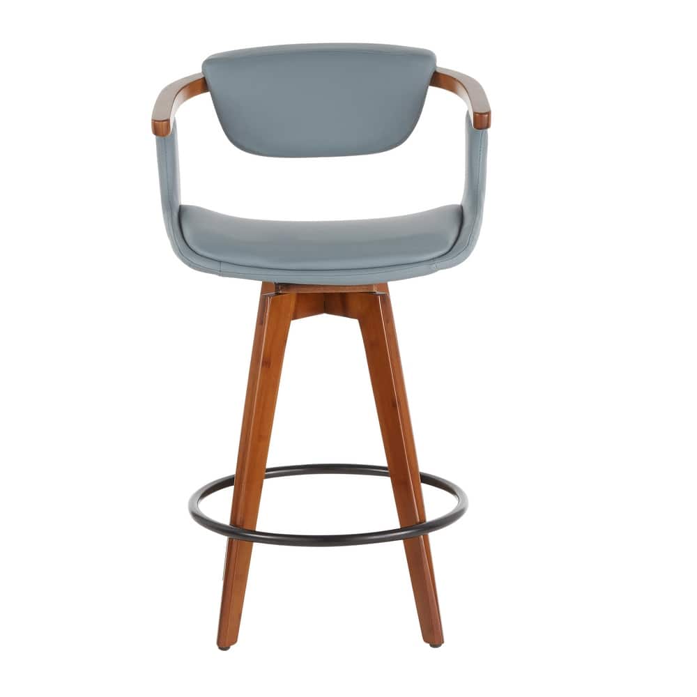 Oracle Mid-Century Modern Counter Stool in Faux Leather & Walnut Wood