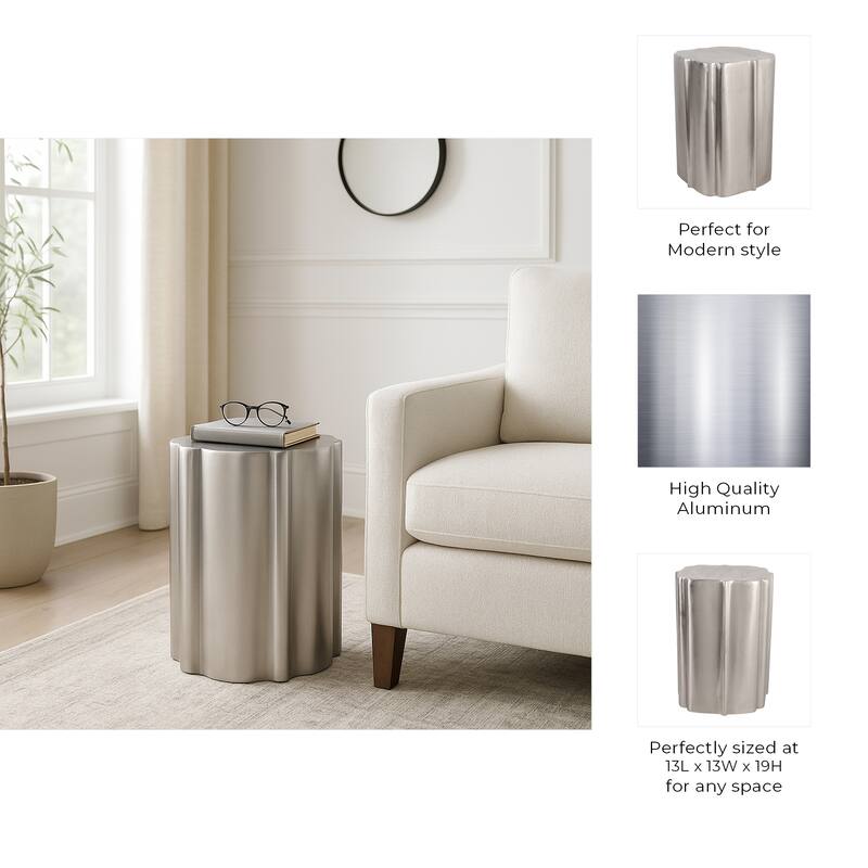 Aluminum Side Table Sculpted Base Modern Narrow Spaces Home Decor