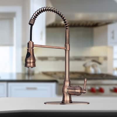 Copper Pre-Rinse Spring Kitchen Faucet Single Level Handle and Pull Down Sprayer