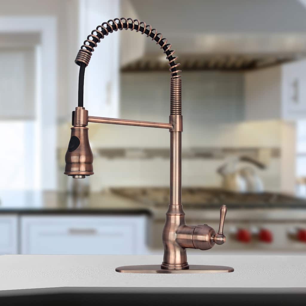 Copper Pre-Rinse Spring Kitchen Faucet Single Level Handle and Pull Down Sprayer