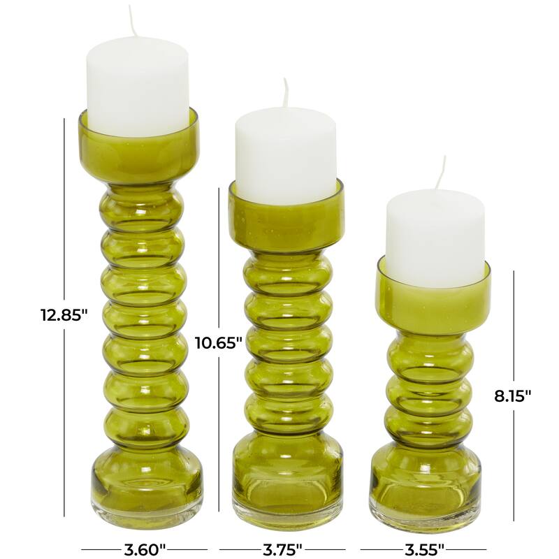 Glass Bubble Pillar Decorative Candle Holder - Set of 3 Yellow, Green, Clear - Roche River Decor