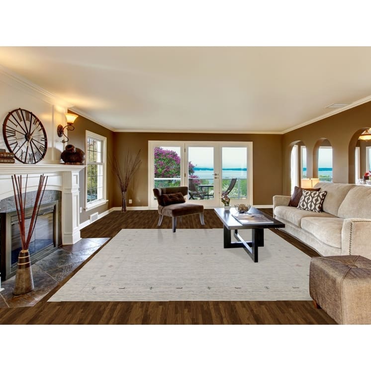 Tribal Beige Gabbeh Area Rug Hand-Knotted Wool Carpet - 9'0"x 11'7"
