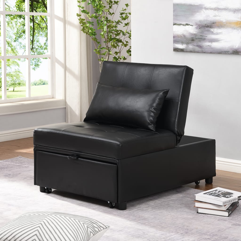 Black Single Folding Ottoman Sofa Bed with Adjustable Back