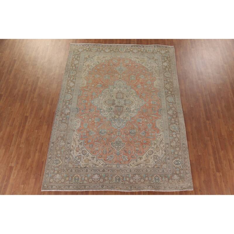 Hand Knotted Oriental 100% Wool Carpet Traditional Floral Oranges & Rust Tabriz Area Rug - 11' 1'' X 8' 3''