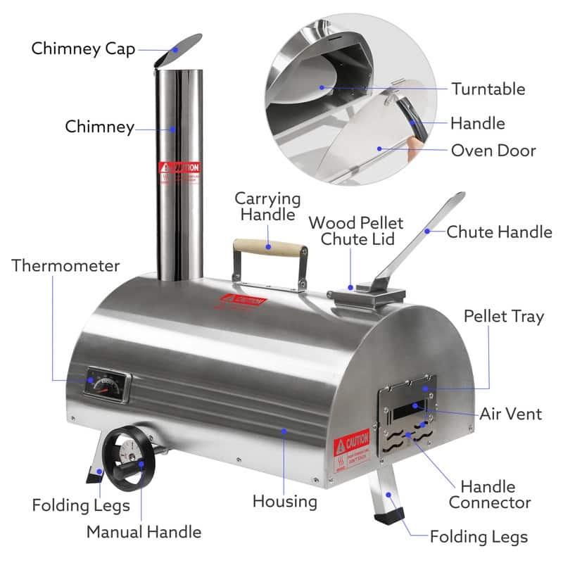 12" Semi-Automatic Rotatable Pizza Ovens with Built-in Thermometer Pizza Cutter Carry Bag