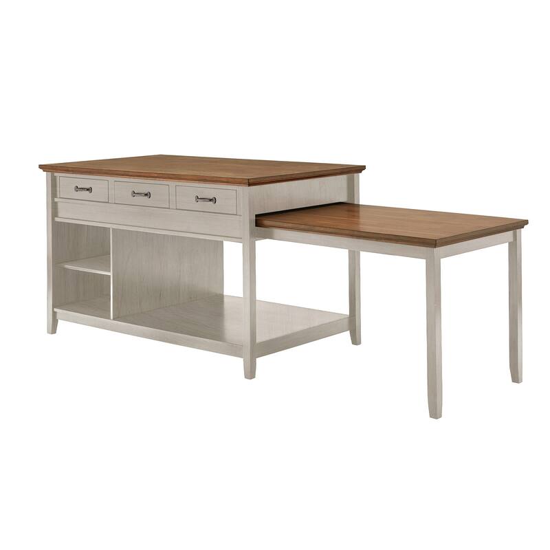 Eleanor Two-Tone Antique Finish Extendable Kitchen Island with 3 Drawers by iNSPIRE Q Classic