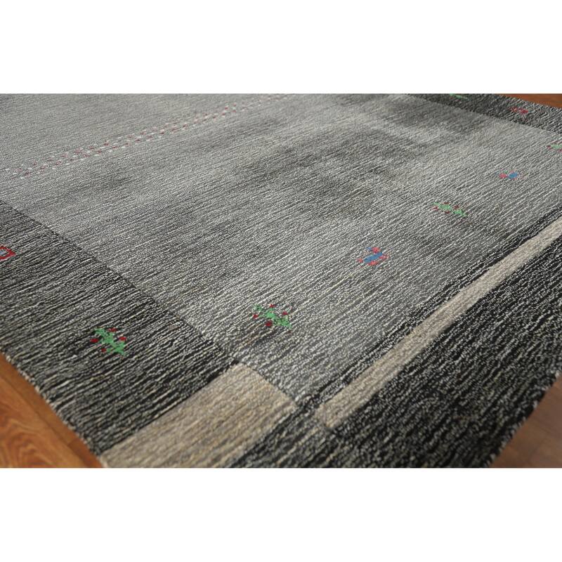 Gray Gabbeh Indian Rug Handmade Wool Carpet - 5'4" x 7'5" - Grey - 5'4" x 7'5"