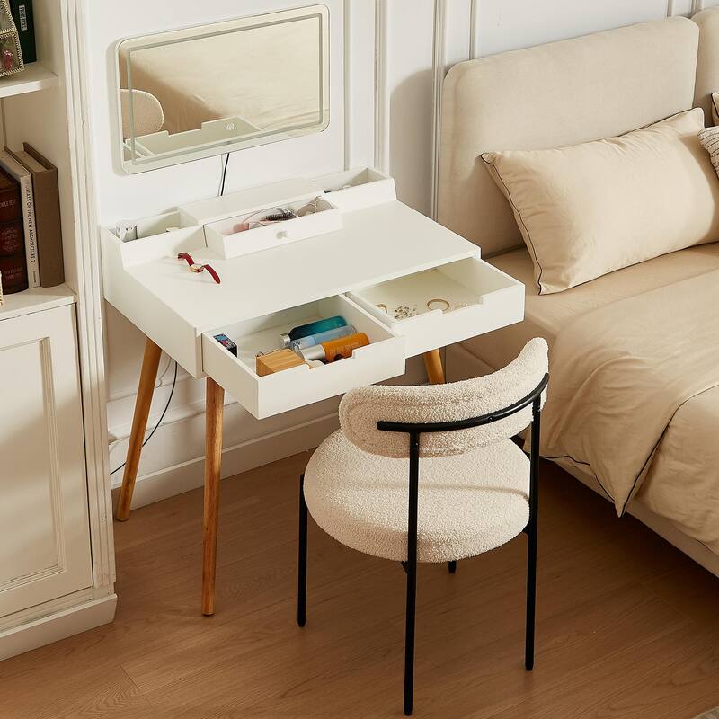 Makeup Vanity Desk with Removable Mirror and Lights,3 Color Modes&Adjustable Brightness Table,Vanity Table Set with 2 Drawers
