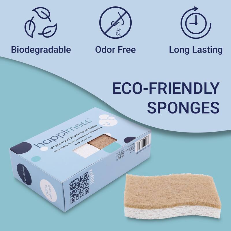 Natural Plant Based Non-Scratch Sisal Hemp/Cellulose Scrubbing Dish Sponge, Beige/White (Set of 12) - 4.33W x 3D x 0.88H