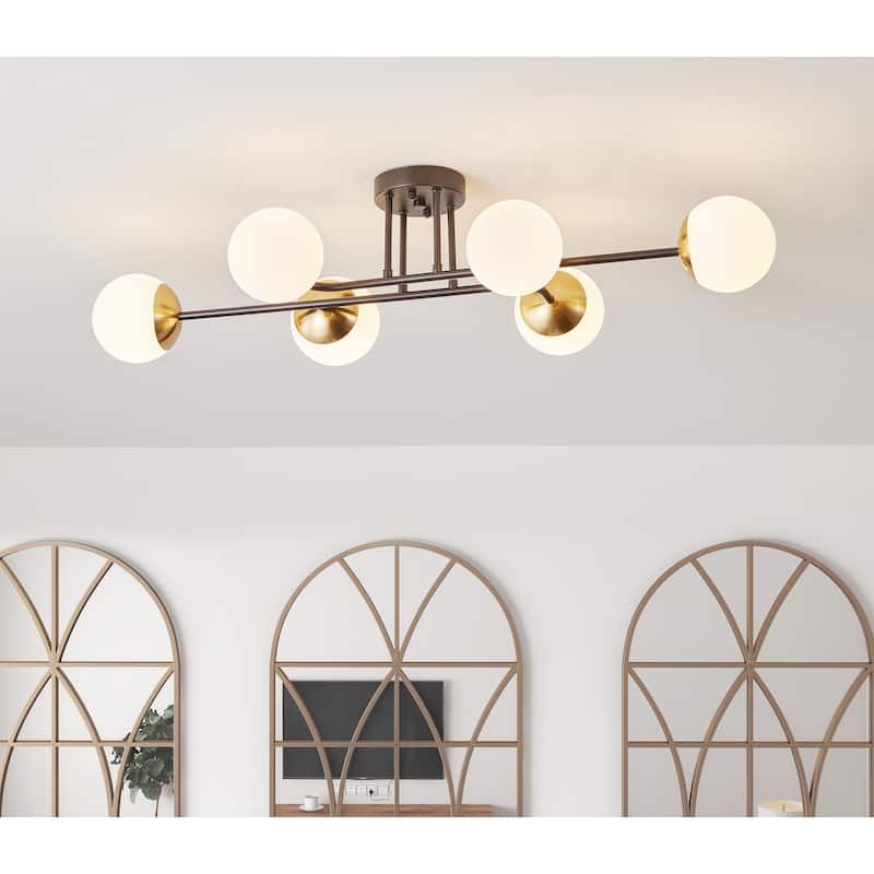 Modern Sputnik Glass Style Semi Flush Mount Lighting Fixture