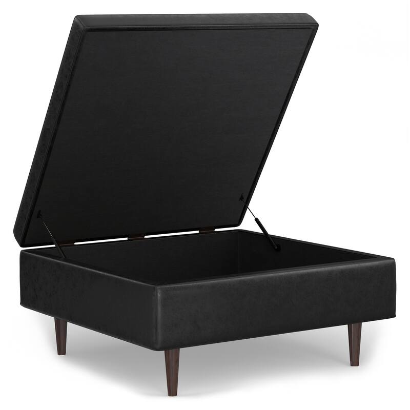 Shay Mid Century Large Square Coffee Table Storage Ottoman - Distressed Black