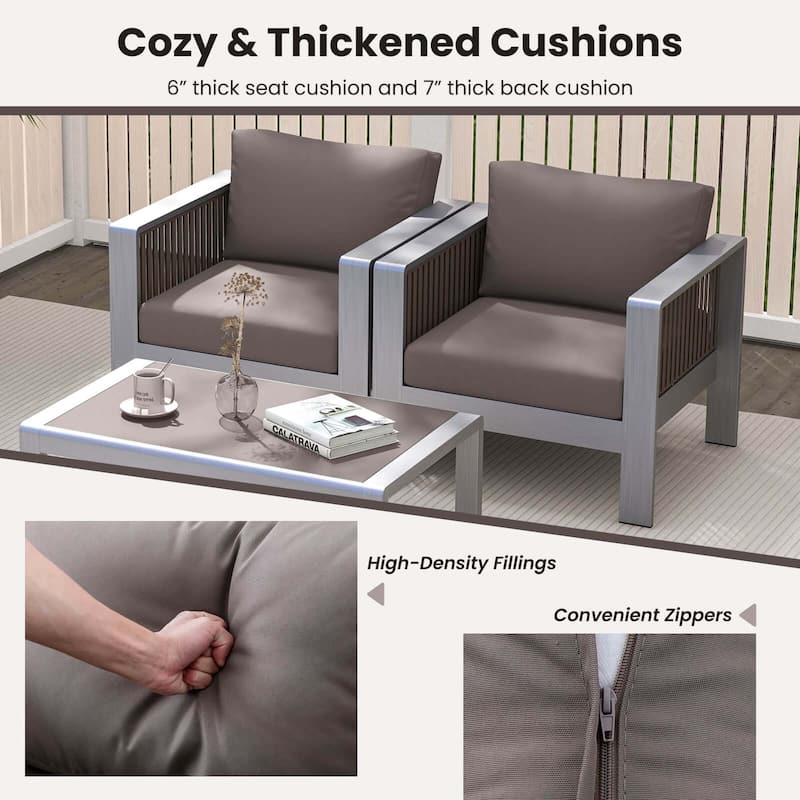Gymax Aluminum Single Sofa Outdoor Furniture Set w/ Thick Back & Seat